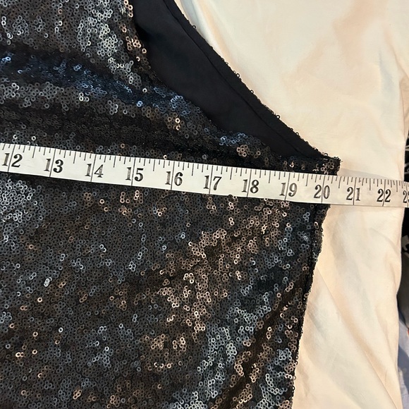 FREE‎ PEOPLE Liquid Shine Mini Dress Black Sequins Drop Waist M - Picture 13 of 15